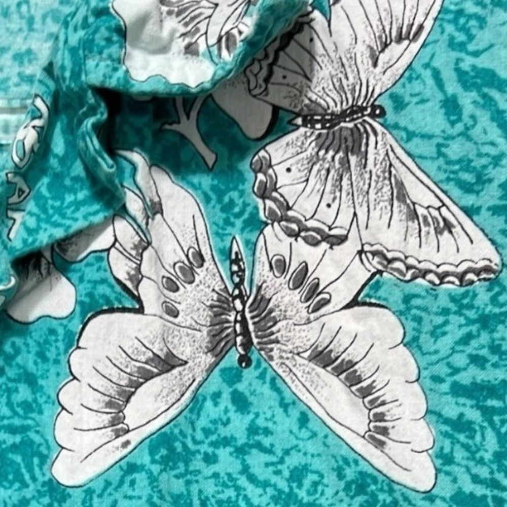 CARMENS Mens Hawaiian Shirt Sz XXL Butterfly Floral Aqua Coastal Vintage Surf